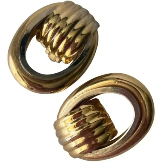 Vintage Door Knocker Clip-On Earrings Gold Toned - Picture 1 of 4